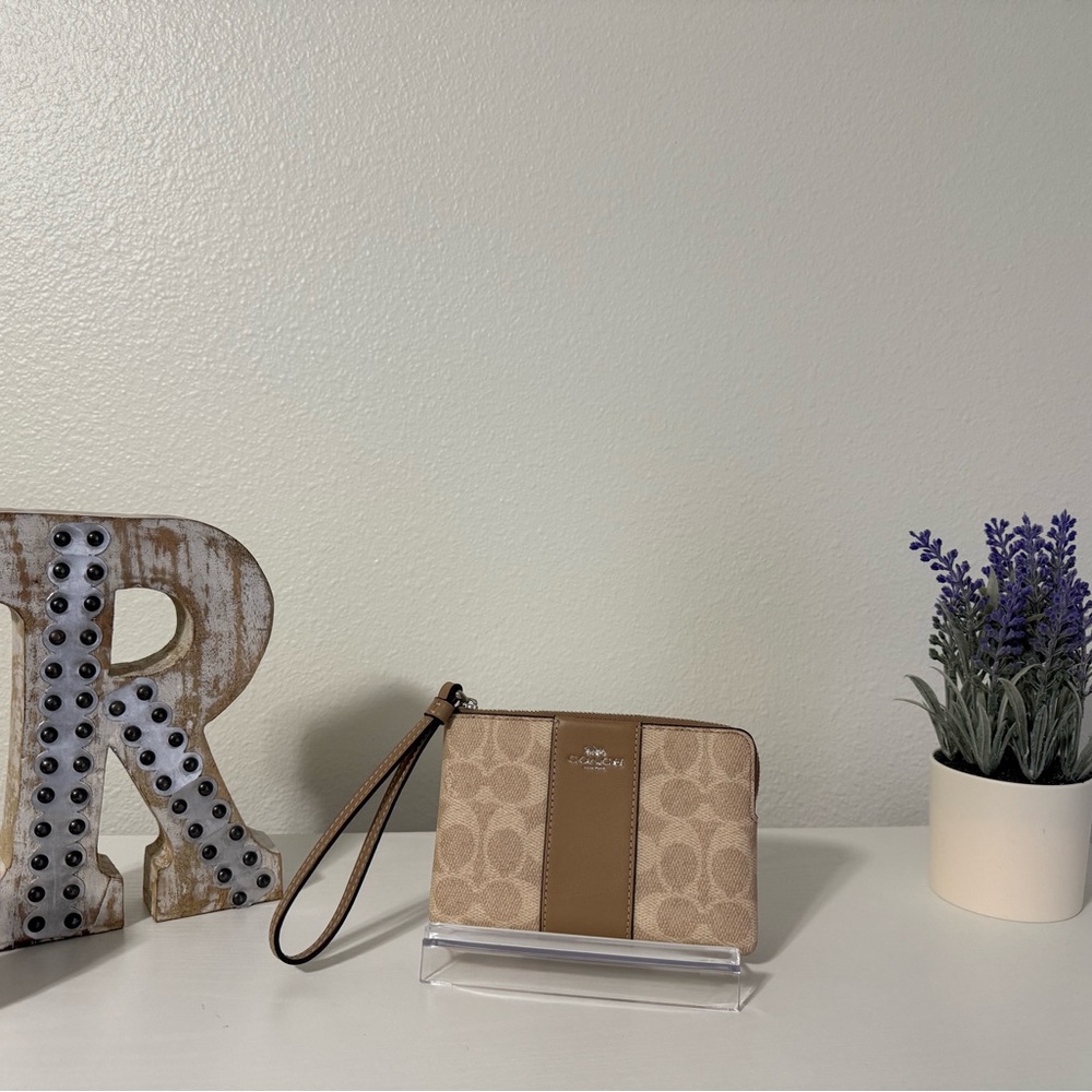 Coach Beige and Brown Signature Wristlet